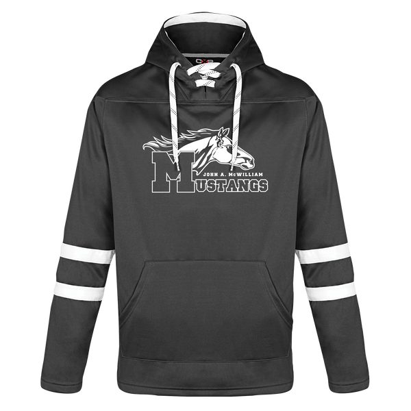 John A. McWilliam Adult Pullover Hockey Lace Hooded Sweatshirt With Printed Logo
