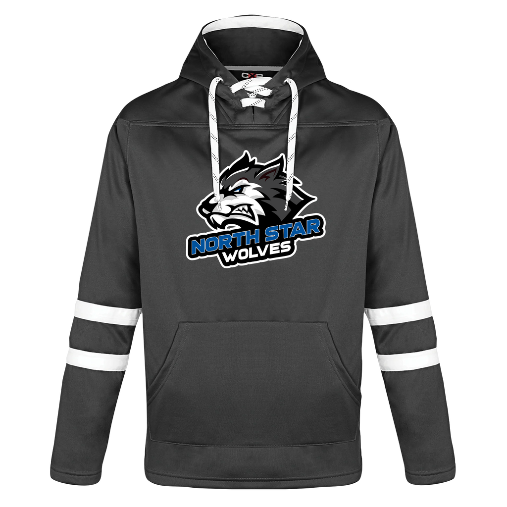 North Star Wolves Adult Pullover Hockey Lace Hooded Sweatshirt With Printed Logo