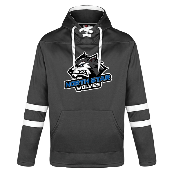 North Star Wolves Adult Pullover Hockey Lace Hooded Sweatshirt With Printed Logo