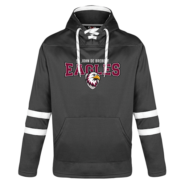 St. John de Brebeuf Adult Pullover Hockey Lace Hooded Sweatshirt With Printed Logo