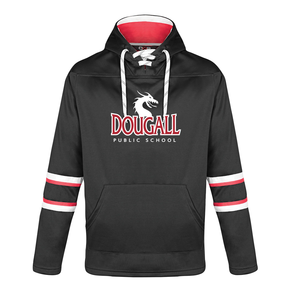 Dougall Adult Pullover Hockey Lace Hooded Sweatshirt With Printed Logo
