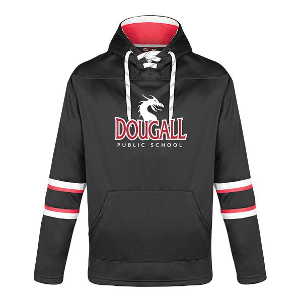 Dougall Adult Pullover Hockey Lace Hooded Sweatshirt With Printed Logo