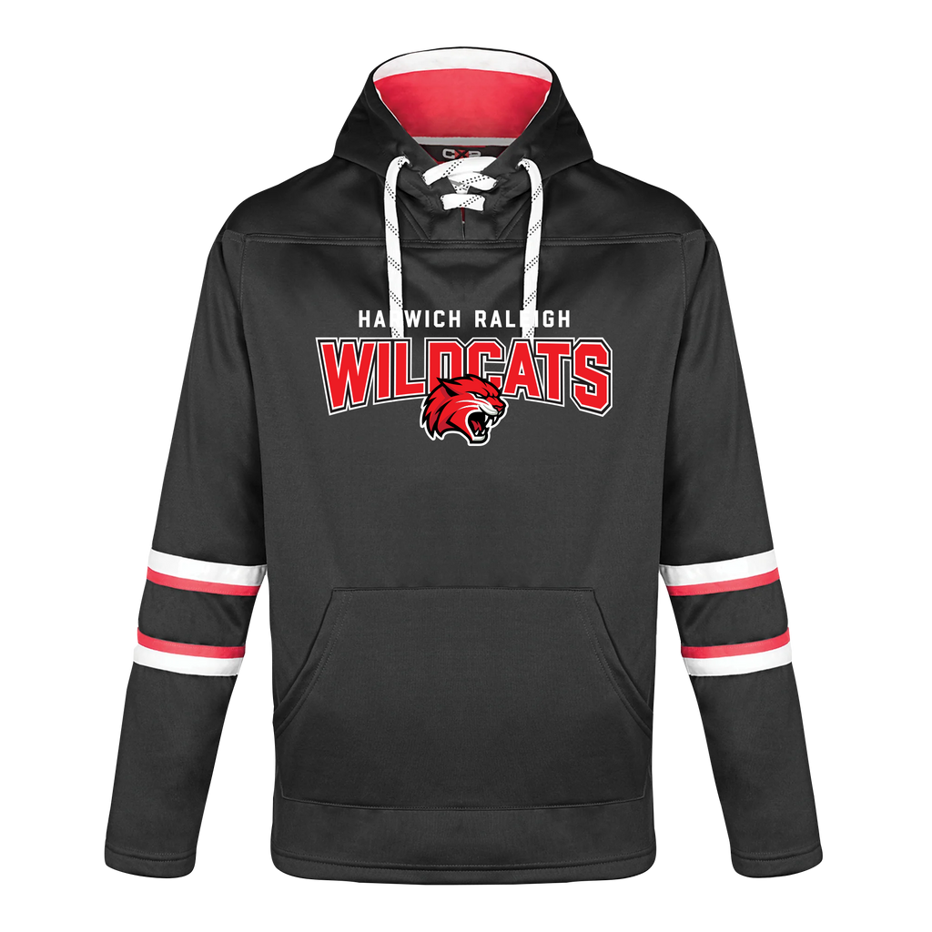 Harwich Raleigh Adult Pullover Hockey Lace Hooded Sweatshirt With Printed Logo