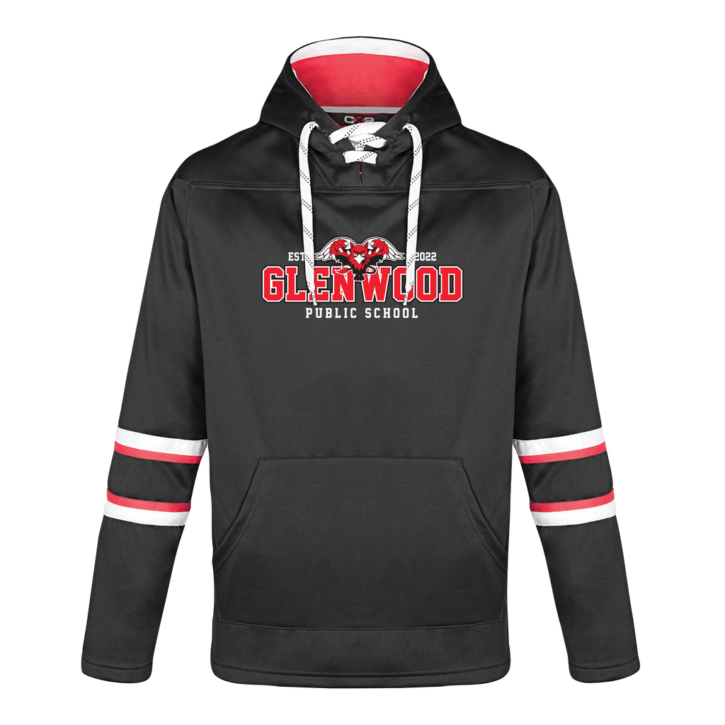 Glenwood Adult Pullover Hockey Lace Hooded Sweatshirt With Printed Logo