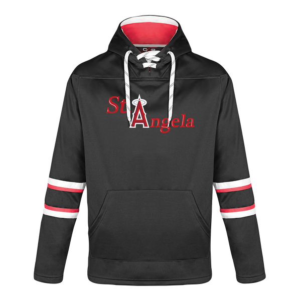 St. Angela Adult Pullover Hockey Lace Hooded Sweatshirt With Printed Logo