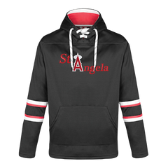 St. Angela Adult Pullover Hockey Lace Hooded Sweatshirt With Printed Logo