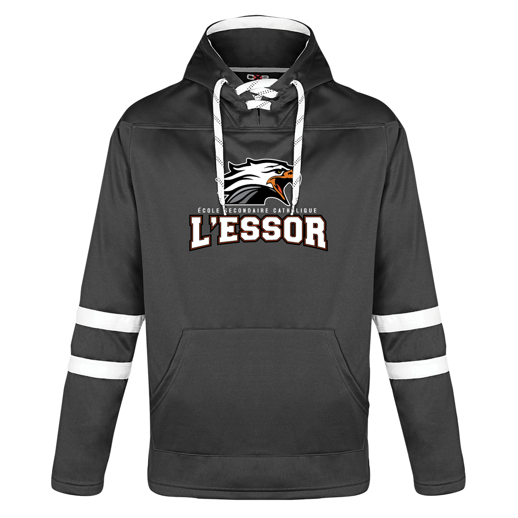 L'Essor Adult Pullover Hockey Lace Hooded Sweatshirt With Printed Logo