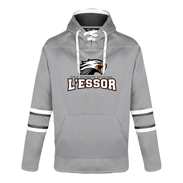 L'Essor Adult Pullover Hockey Lace Hooded Sweatshirt With Printed Logo