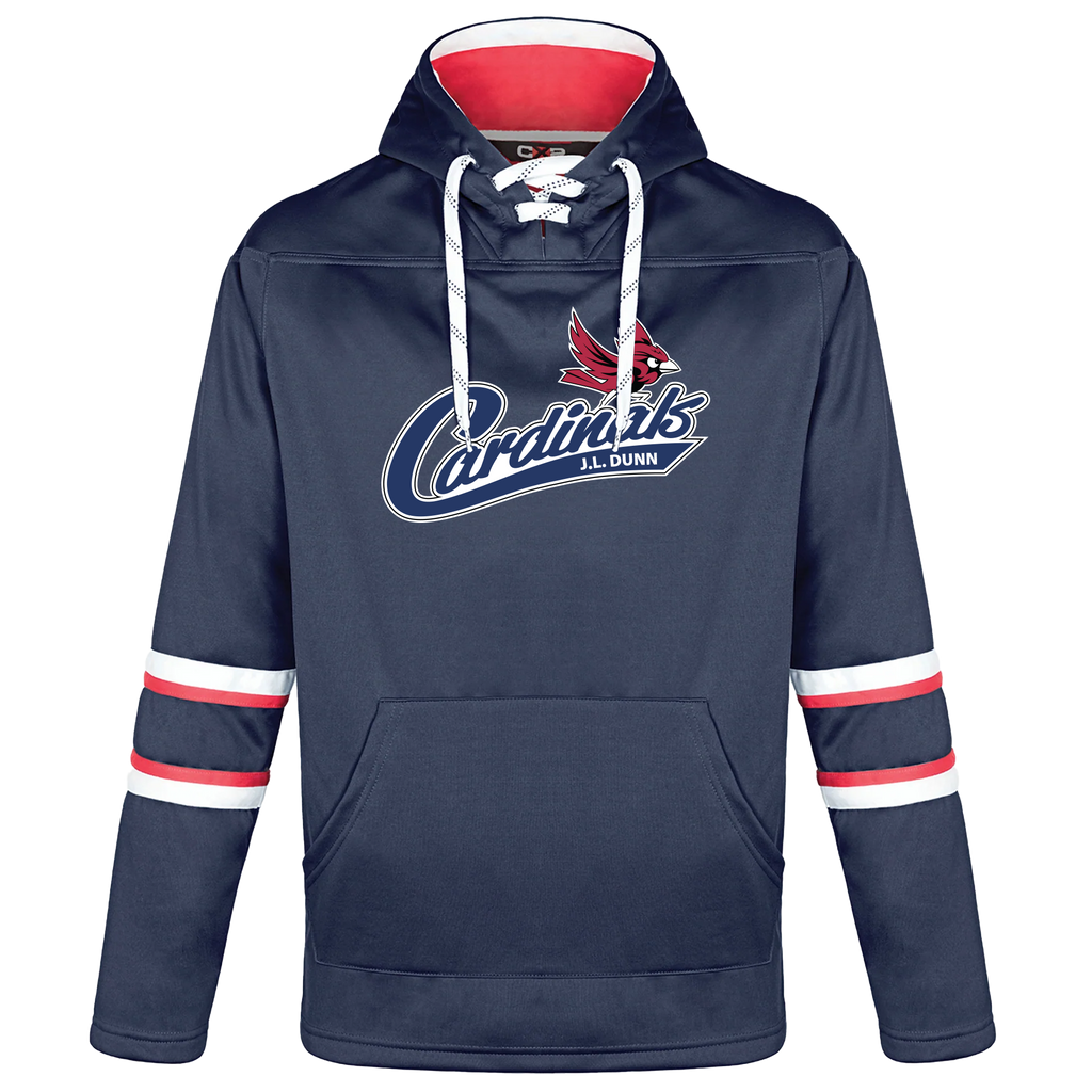 J.L. Dunn Adult Pullover Hockey Lace Hooded Sweatshirt With Printed Logo