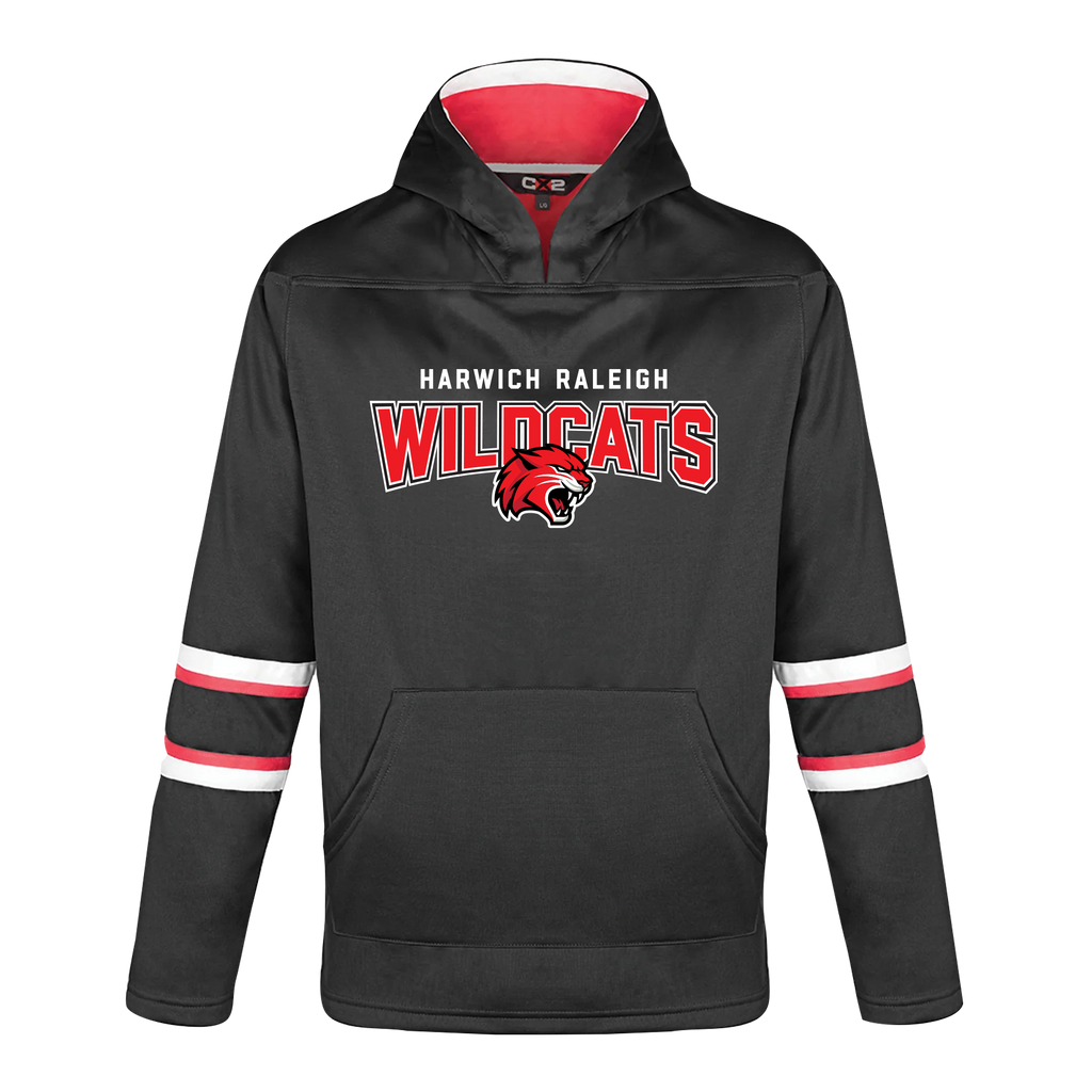 Harwich Raleigh Youth Pullover Hockey Lace Hooded Sweatshirt With Printed Logo