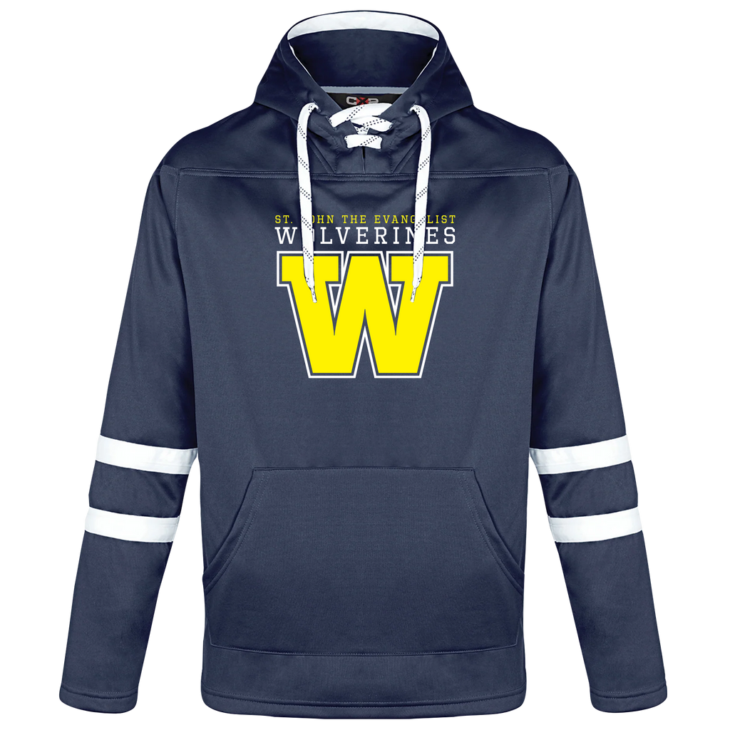 Wolverines Adult Pullover Hockey Lace Hooded Sweatshirt with Printed Logo