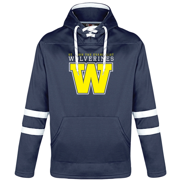 Wolverines Adult Pullover Hockey Lace Hooded Sweatshirt with Printed Logo