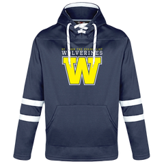 Wolverines Adult Pullover Hockey Lace Hooded Sweatshirt with Printed Logo