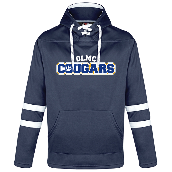 OLMC Cougars Adult Pullover Hockey Lace Hooded Sweatshirt With Printed Logo