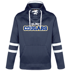 OLMC Cougars Adult Pullover Hockey Lace Hooded Sweatshirt With Printed Logo