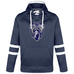 Ste. Cécile Adult Pullover Hockey Lace Hooded Sweatshirt with Printed Logo