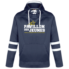 Pavillon Des Jeunes Adult Pullover Hockey Lace Hooded Sweatshirt With Printed Logo