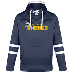 Queen Victoria Adult Pullover Hockey Lace Hooded Sweatshirt with Printed Logo