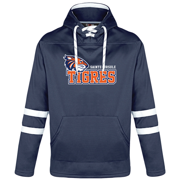Sainte-Ursule Adult Pullover Hockey Lace Hooded Sweatshirt With Printed Logo