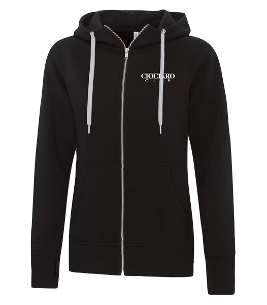 Ciociaro Club Ladies Cotton Full Zip Hooded Sweatshirt with Left Chest Embroidered Logo