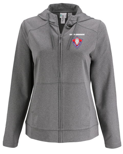 Saint Ambroise Ladies Recycled Full Zip Hooded Sweatshirt with Embroidered Logo