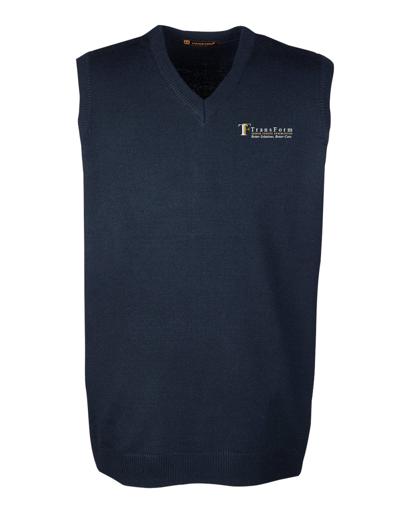 TransForm Mens V-Neck Sweater Vest with Embroidered Logo