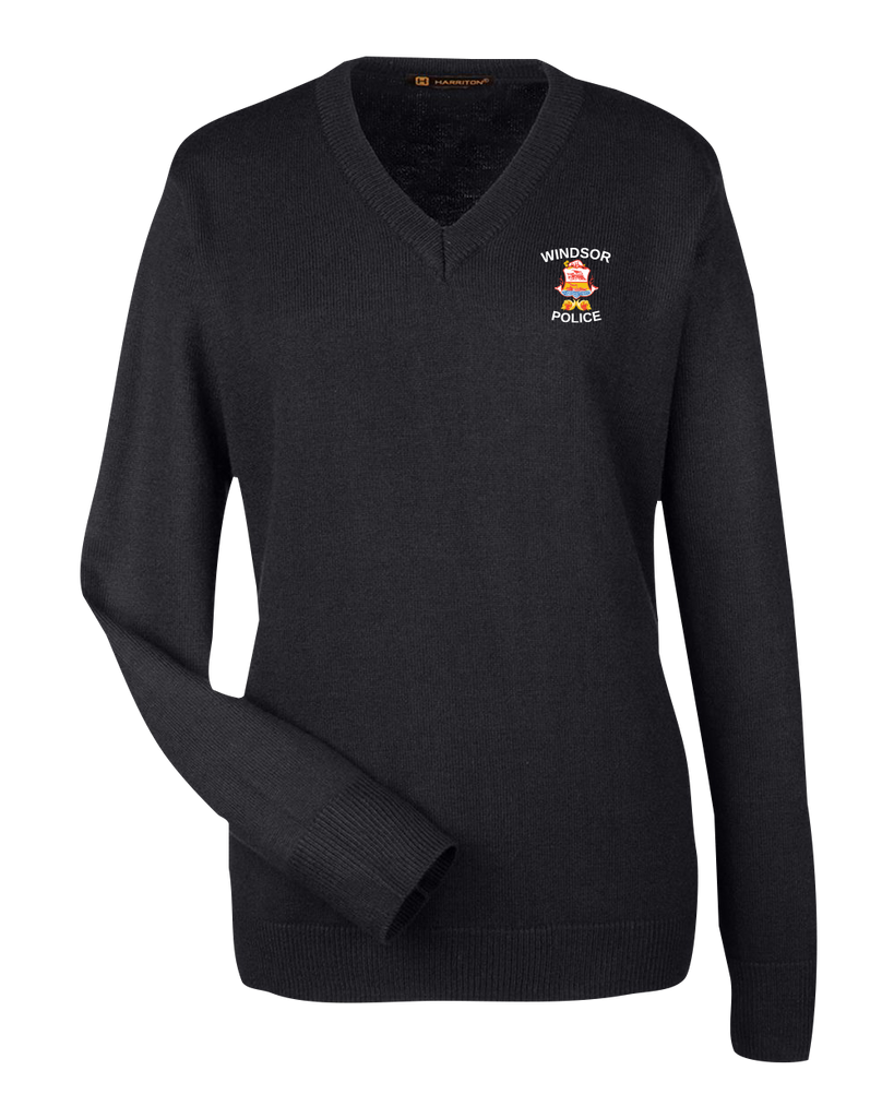Windsor Police Ladies' V-Neck Sweater Black with Embroidered Logo