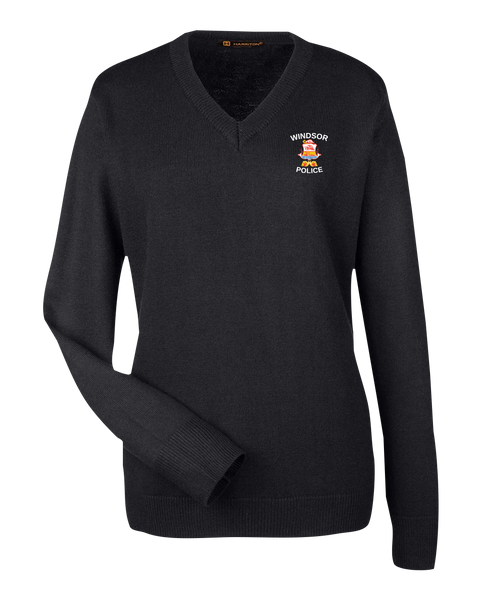 Windsor Police Ladies' V-Neck Sweater Black with Embroidered Logo