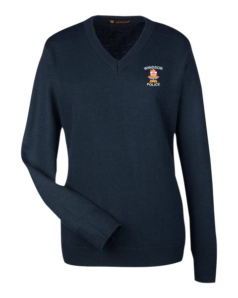 Windsor Police Ladies' V-Neck Sweater Dark Navy with Embroidered Logo