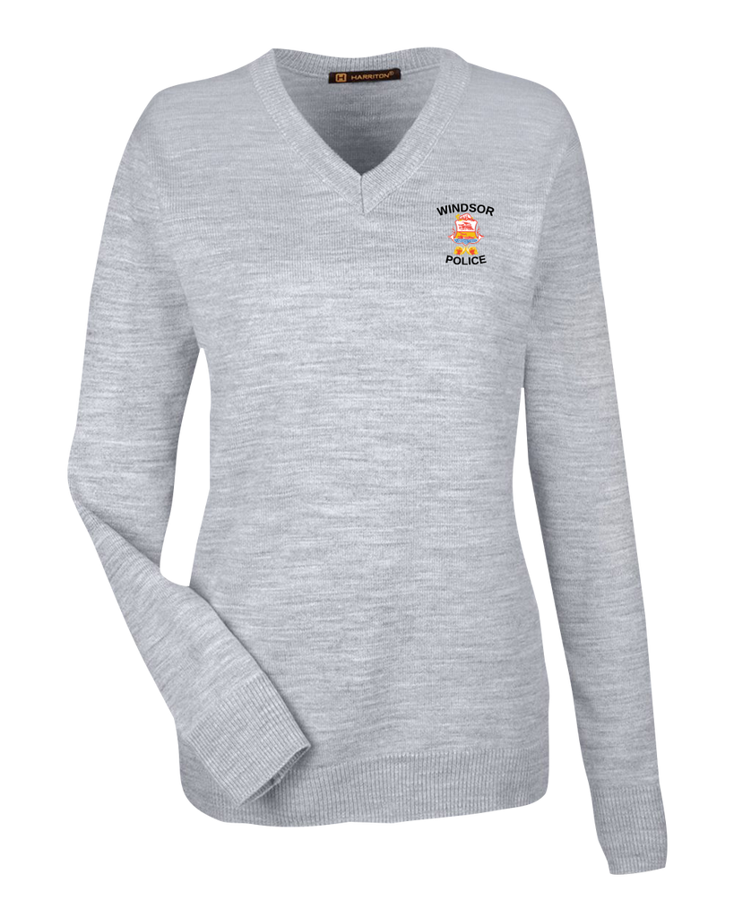 Windsor Police Ladies' V-Neck Sweater Grey Heather with Embroidered Logo