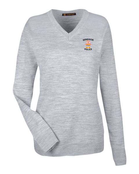 Windsor Police Ladies' V-Neck Sweater Grey Heather with Embroidered Logo