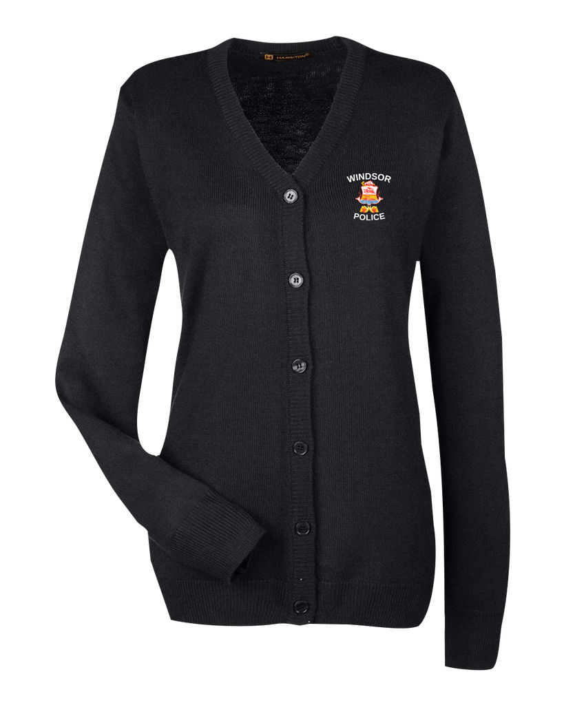 Windsor Police Ladies' V-Neck Button Cardigan Sweater Black with Embroidered Logo