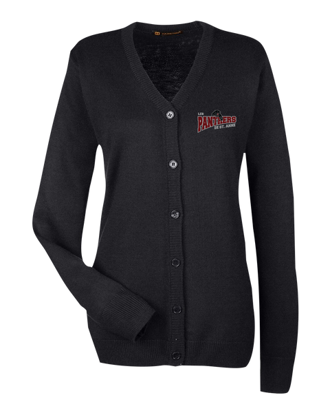 St. Anne Panthers Ladies' V-Neck Button Cardigan Sweater with Embroidered Logo