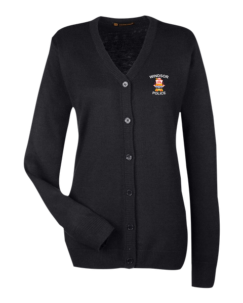 Windsor Police Ladies' V-Neck Button Cardigan Sweater Black with Embroidered Logo