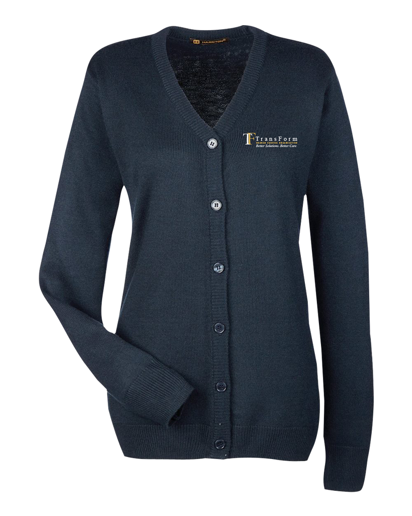 TransForm Ladies' V-Neck Button Cardigan Sweater with Embroidered Logo