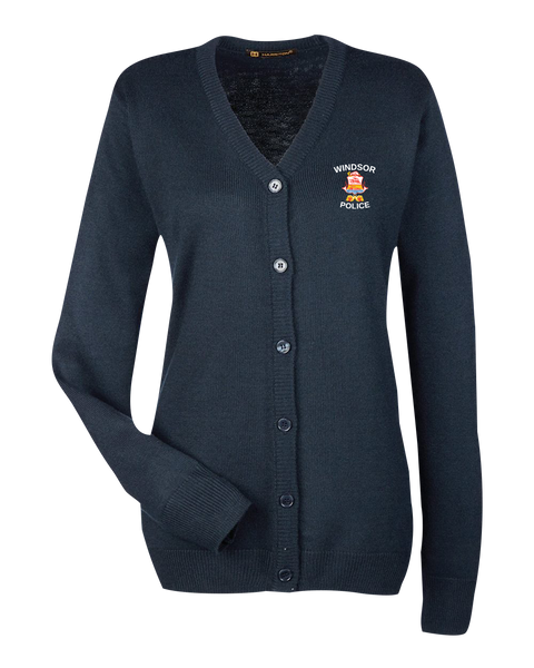 Windsor Police Ladies' V-Neck Button Cardigan Sweater Dark Navy with Embroidered Logo