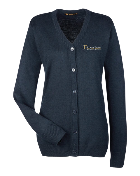 TransForm Ladies' V-Neck Button Cardigan Sweater with Embroidered Logo