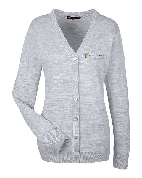 TransForm Ladies' V-Neck Button Cardigan Sweater with Embroidered Logo