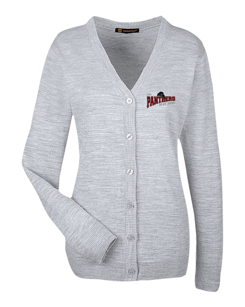 St. Anne Panthers Ladies' V-Neck Button Cardigan Sweater with Embroidered Logo
