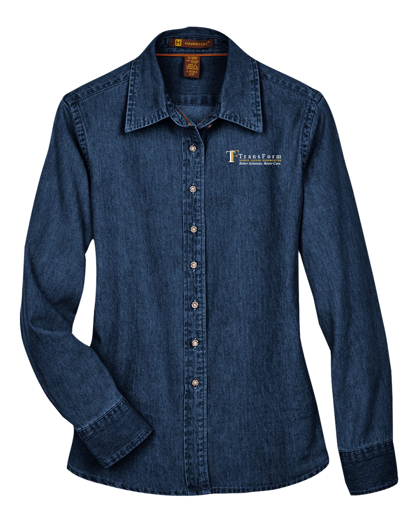 TransForm Ladies Harriton Long-Sleeve Denim Shirt with Left Chest Embroidered Logo