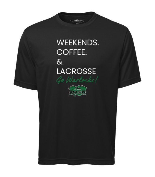 Windsor Warlocks Weekends. Coffee & Lacrosse Youth Dri-Fit T-Shirt with Printed Logo