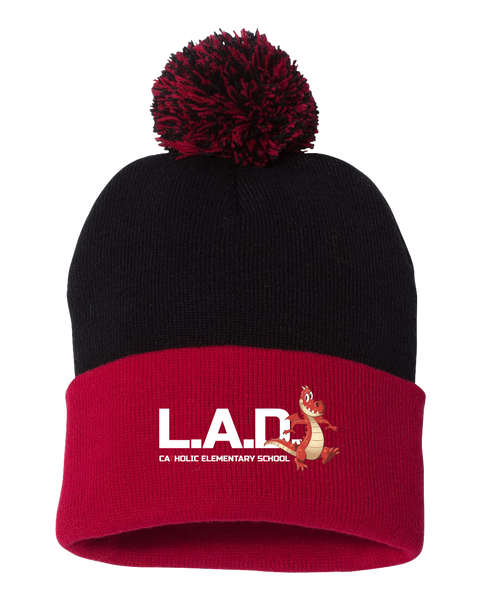LAD Pom-Pom Cuffed Beanie with Embroidered Logo