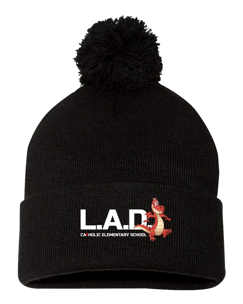 LAD Pom-Pom Cuffed Beanie with Embroidered Logo