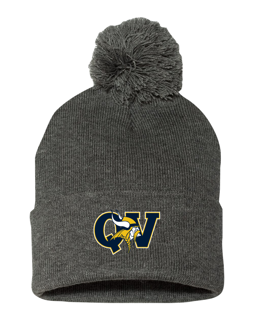 Queen Victoria Pom-Pom Cuffed Beanie with Embroidered Logo