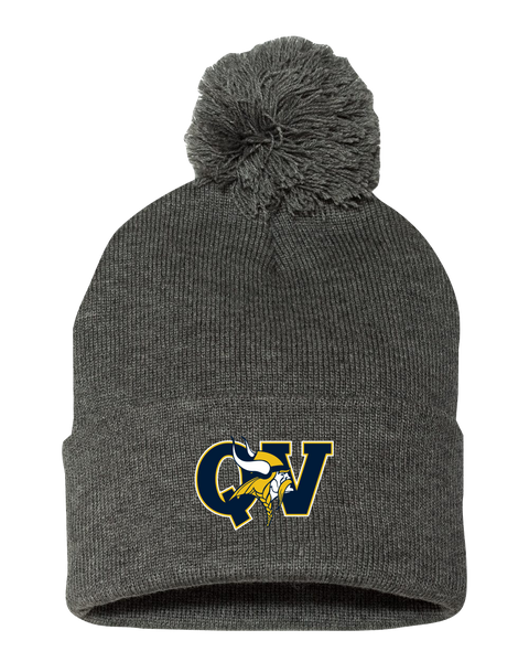 Queen Victoria Pom-Pom Cuffed Beanie with Embroidered Logo