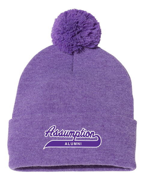 "Assumption Alumni Script" Pom-Pom Cuffed Beanie with Embroidered Logo