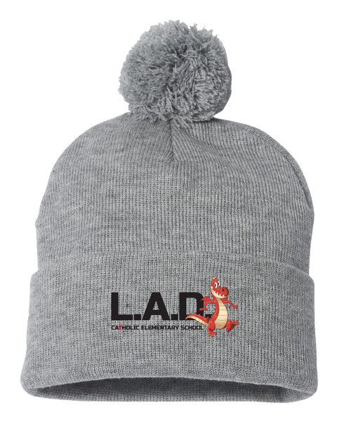 LAD Pom-Pom Cuffed Beanie with Embroidered Logo
