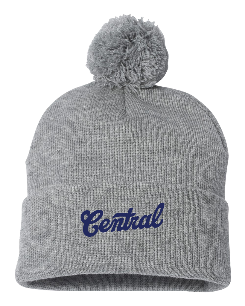 Central Pom-Pom Cuffed Beanie with Embroidered Logo