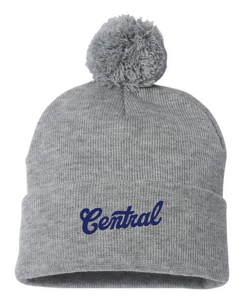 Central Pom-Pom Cuffed Beanie with Embroidered Logo