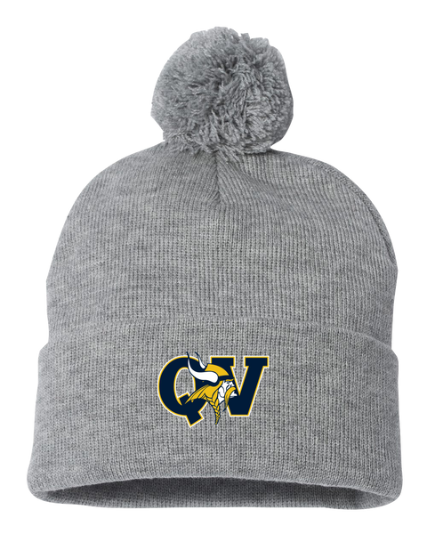 Queen Victoria Pom-Pom Cuffed Beanie with Embroidered Logo